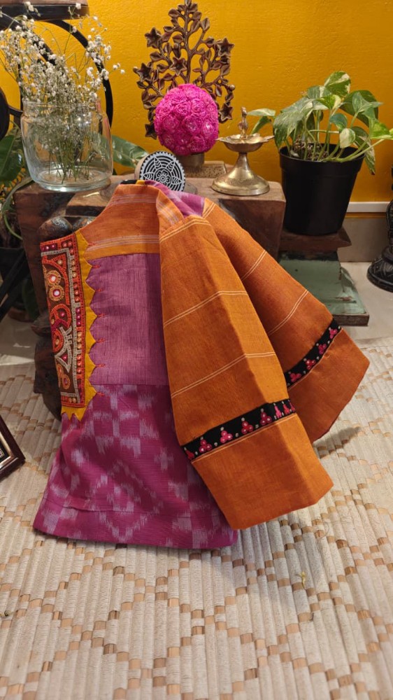 Picture of Pink Telia Rumal with a Tribal Yoke
