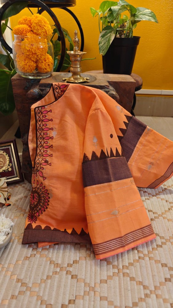 Picture of Peach Jamdani with a Signature Finish 🌸